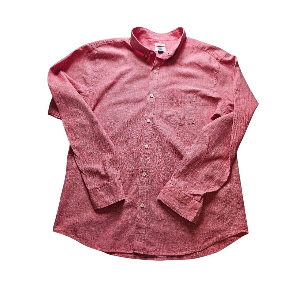 Old‎ Navy Mens XL Slim Fit Linen Cotton Blend Button Down Shirt Red Long Sleeve